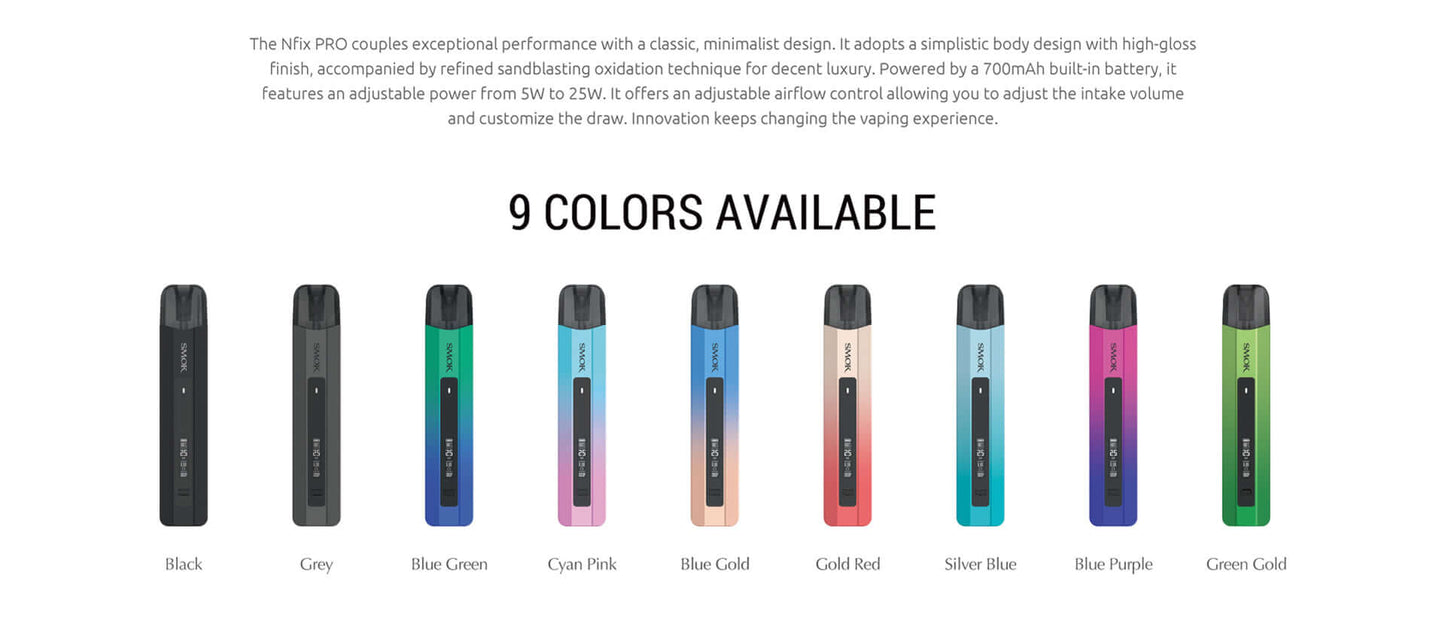 SMOK Nfix Pro Kit all nine color options lineup