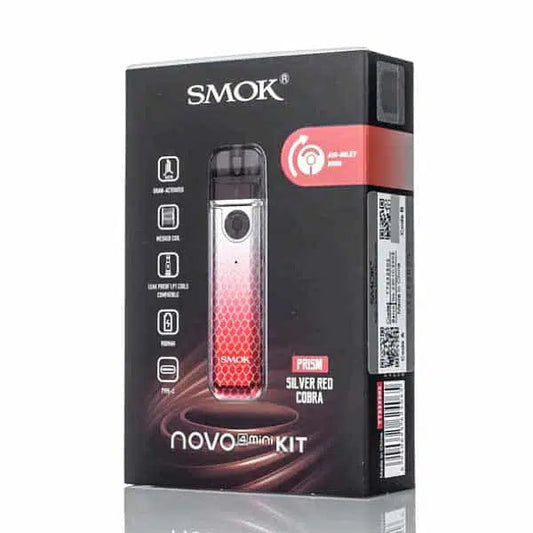 SMOK Novo 4 Mini Kit box with prism silver red cobra pod vape device