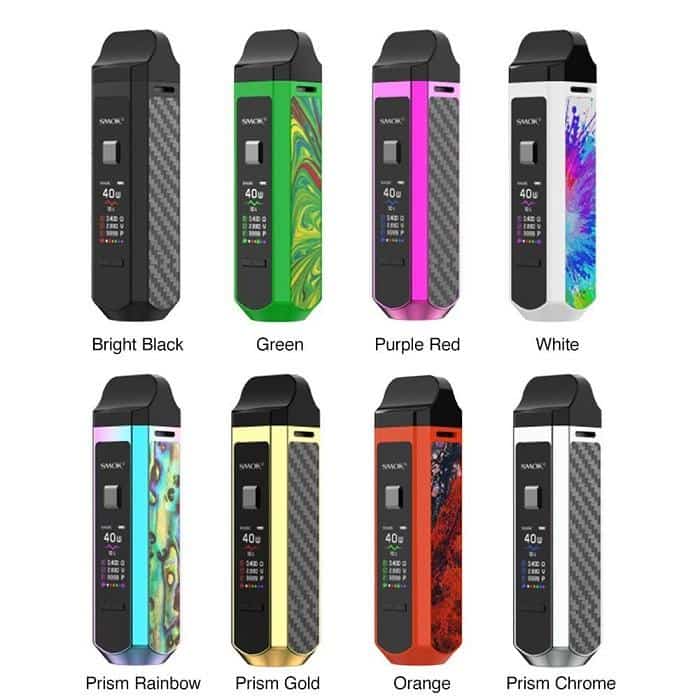 SMOK RPM40 Pod Mod Kit eight color options including rainbow, gold, chrome, and oranges