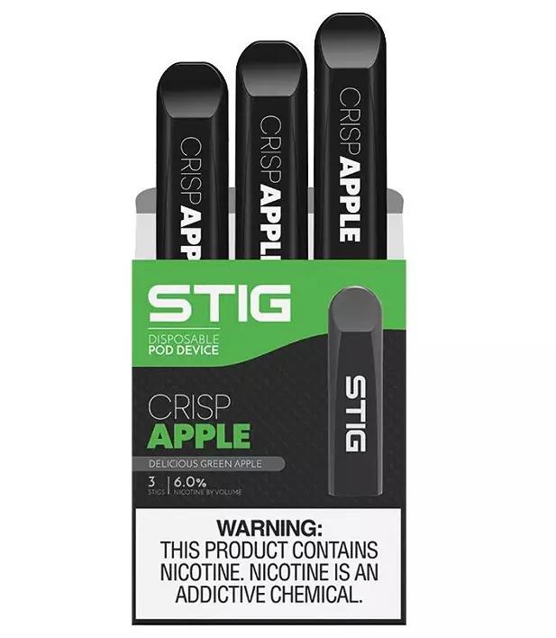 STIG Crisp Apple disposable vape 3 device in 1 pack, green apple flavor, 6% nicotine