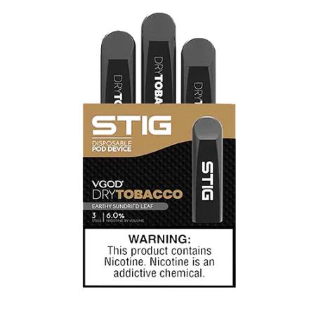 STIG Dry Tobacco disposable vape, earthy tobacco flavor, 6% nicotine