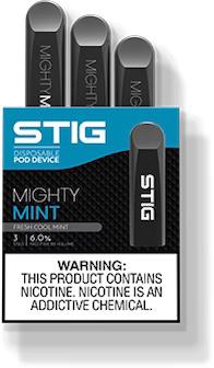 STIG Mighty Mint disposable vape, fresh cool mint flavor, 6% nicotine