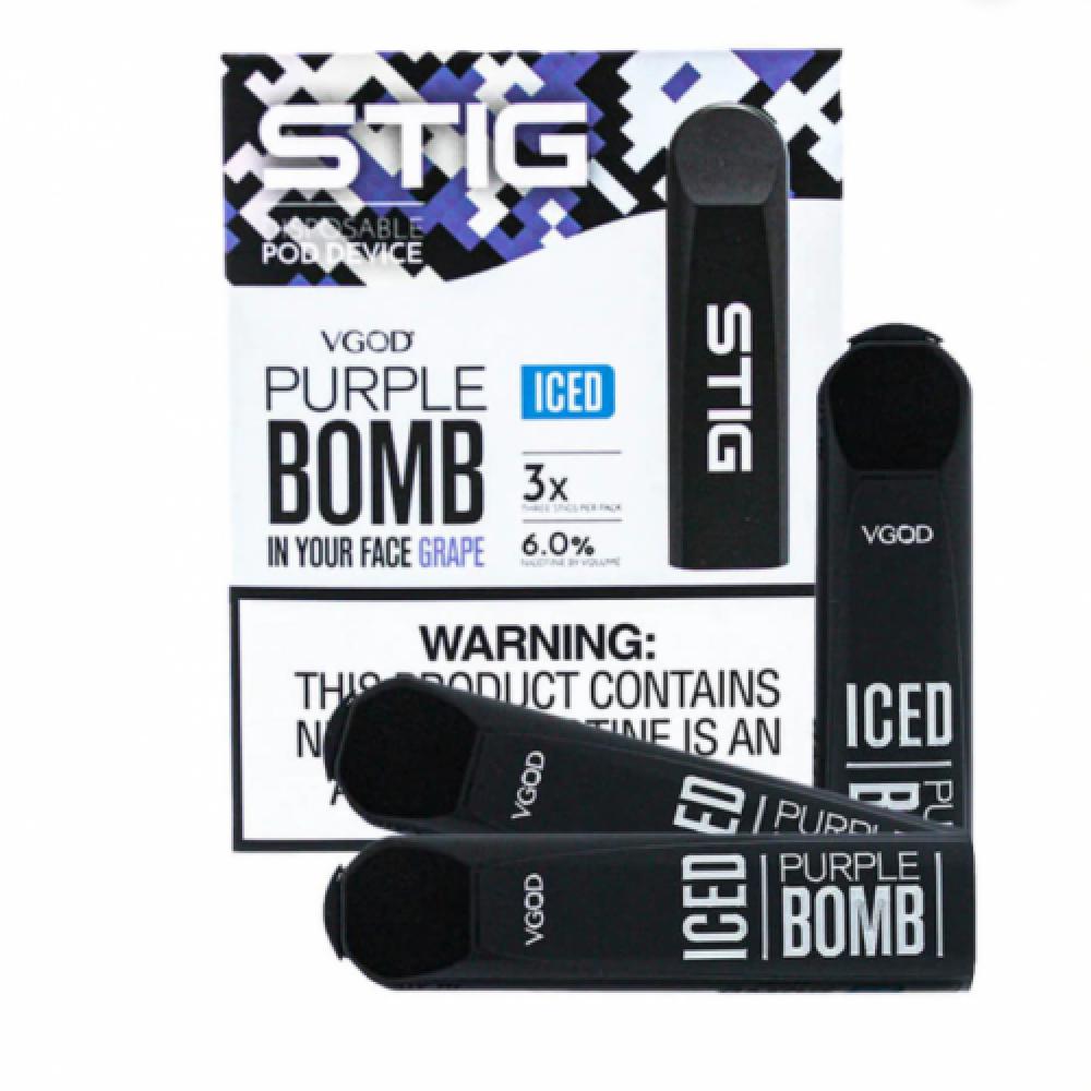 STIG Purple Bomb disposable vape, iced grape flavor, 6% nicotine
