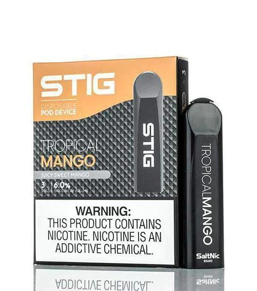 STIG Tropical Mango disposable vape pack, juicy sweet mango flavor, 6% nicotine