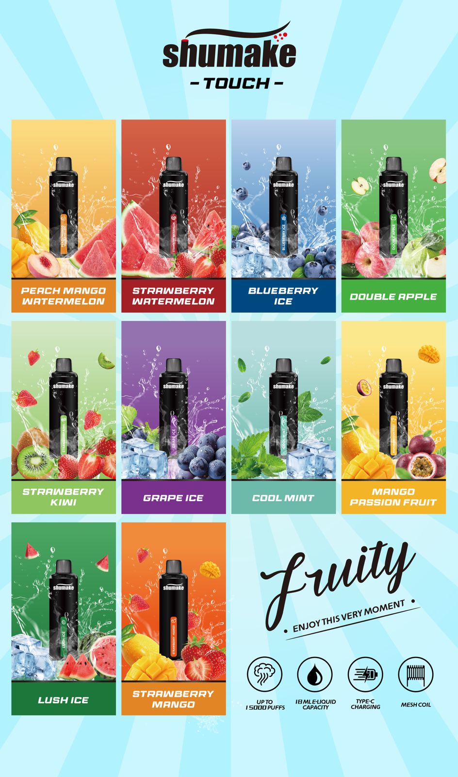 Shumake Fruity Series – disposable vape flavors lineup with fruit and mint options