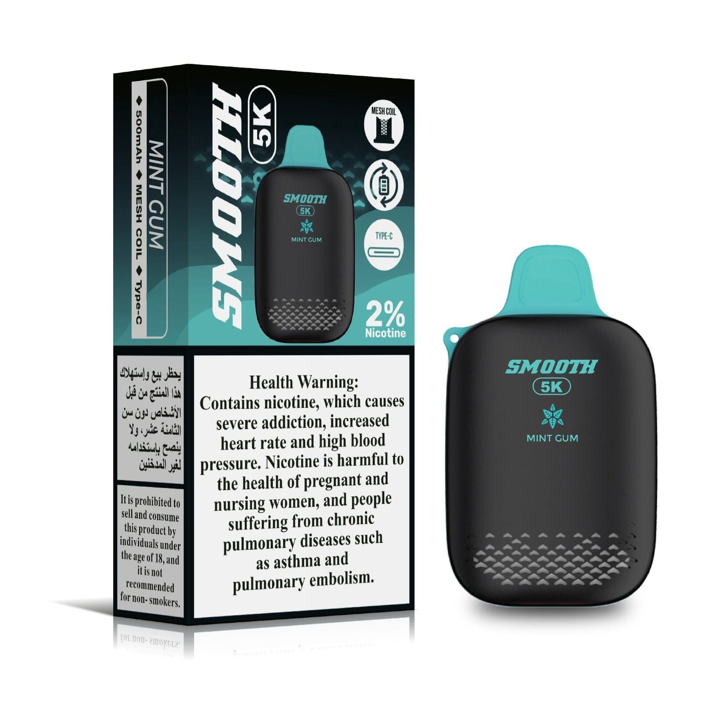 Smooth 5K Mint Gum – 5000 puffs disposable vape with mint gum flavor, 2% nicotine
