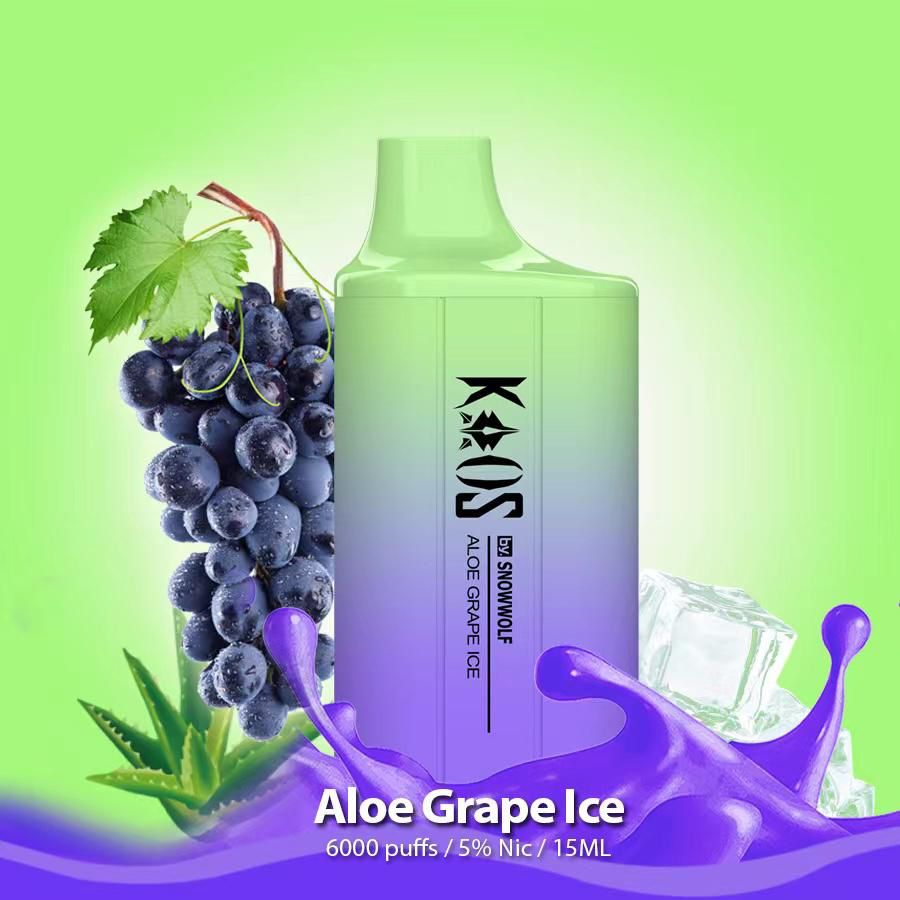 SnowWolf 6000 Disposable Vape With Aloe Grape Ice Flavor.