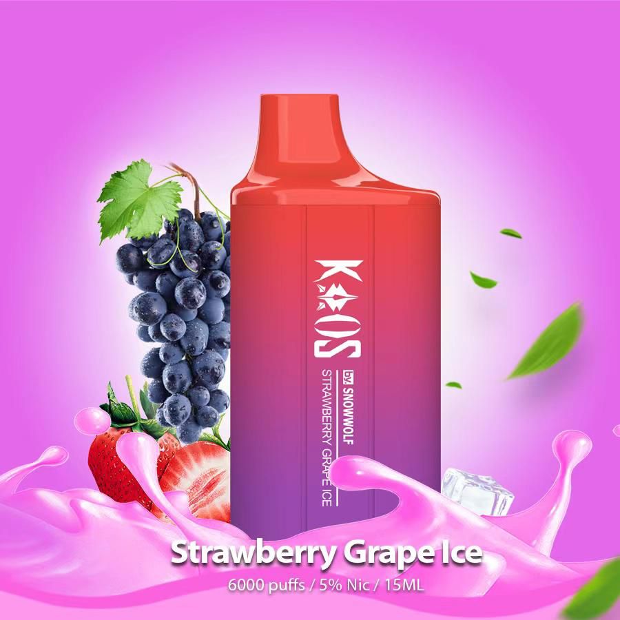 SnowWolf 6000 Disposable Vape With Strawberry Grape Ice Flavor.