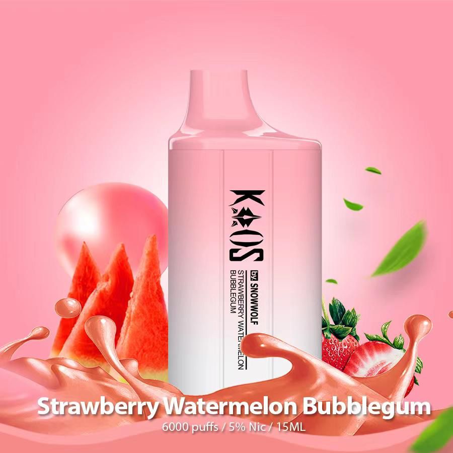SnowWolf 6000 Disposable Vape With Strawberry Watermelon Bubblegum Flavor.