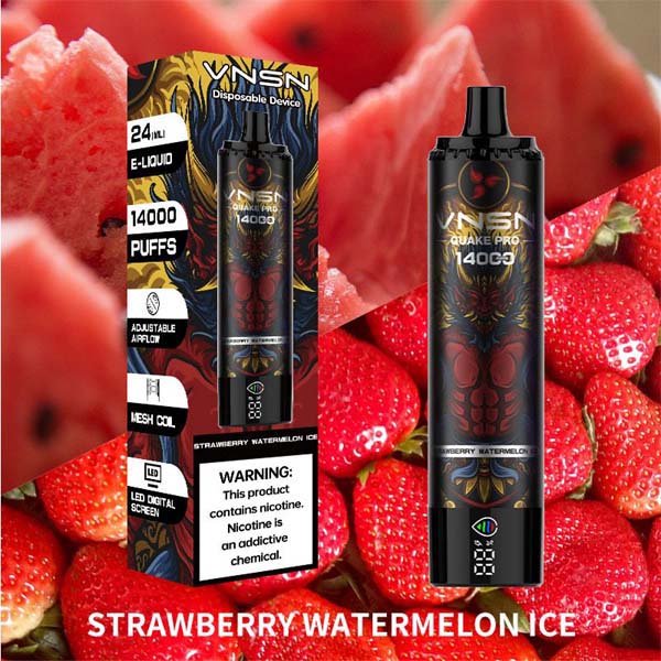 VNSN Quake Pro Strawberry Watermelon Ice disposable vape with 14000 puffs and LED display