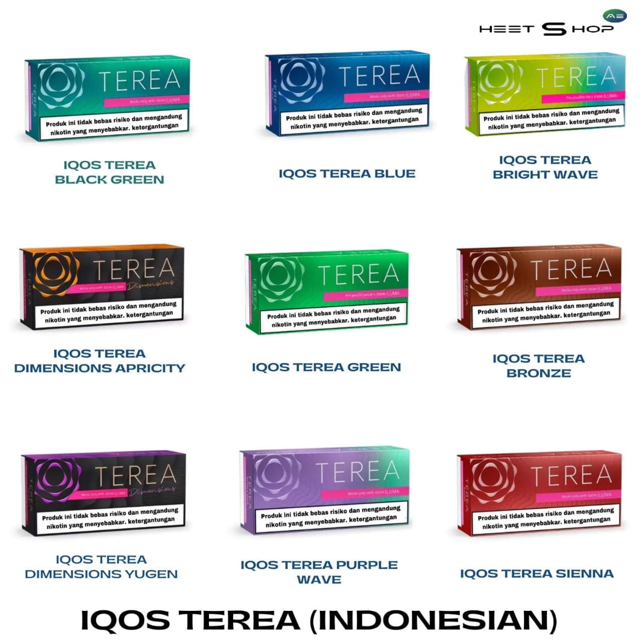 Terea Indonesia sticks all flavors: black green, blue, bright wave, apricity, green, bronze
