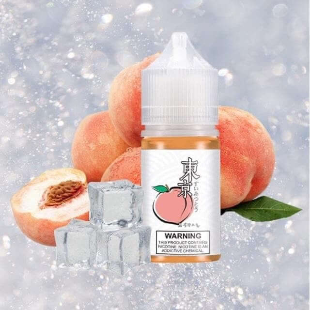Tokyo Peach Ice e-liquid bottle with peaches and ice Vape Dubai Market