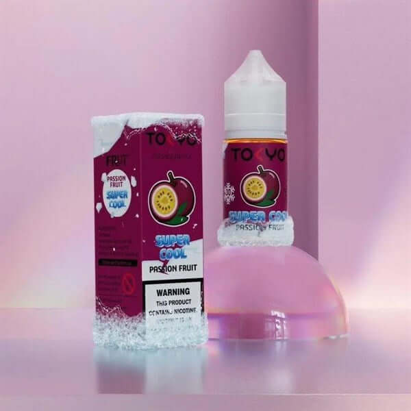 Tokyo Super Cool Passion Fruit e-liquid bottle and box Vape Dubai Market