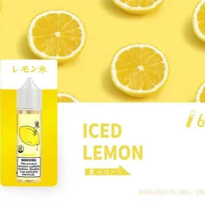 Tokyo iced lemon e-liquid 60ml bottle and lemon background