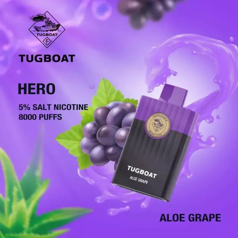 Tugboat Hero Aloe Grape disposable vape 8000 puffs 5% salt nicotine flavor