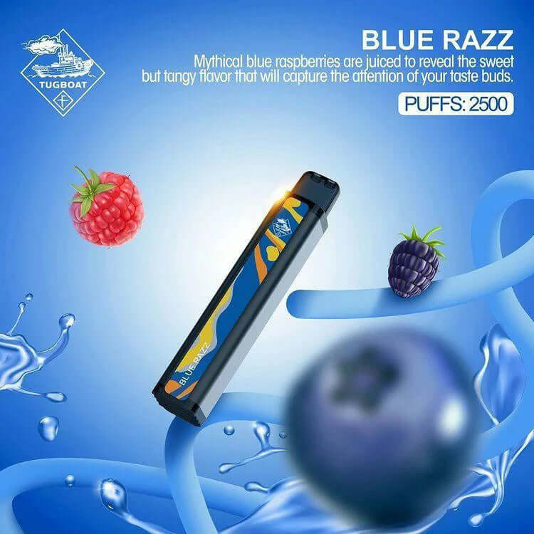 Tugboat XXL Blue Razz disposable vape 2500 puffs with blue raspberry flavor