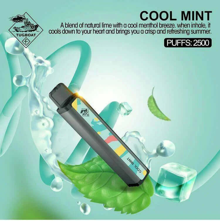 Tugboat XXL Cool Mint disposable vape 2500 puffs with cool mint menthol flavor