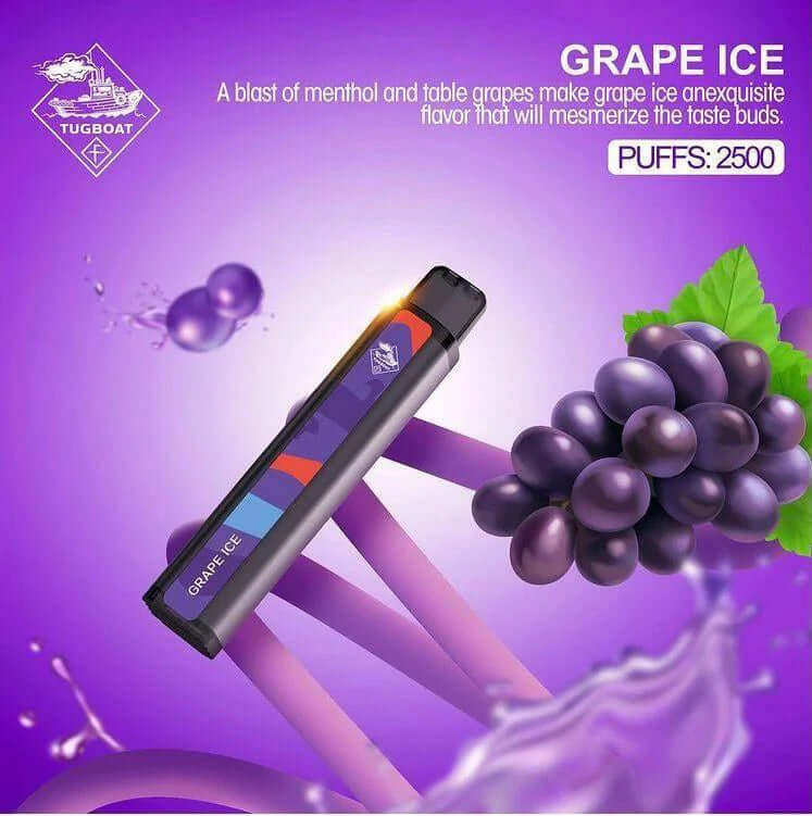 Tugboat XXL Grape Ice disposable vape 2500 puffs with menthol grape flavor