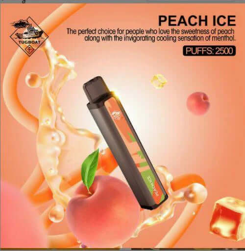 Tugboat XXL Peach Ice disposable vape 2500 puffs with peach menthol flavor