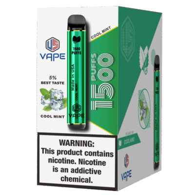 US Vape Cool Mint disposable vape 1500 puffs with green box and device