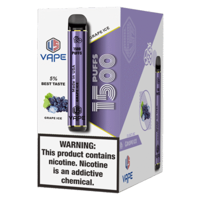 US Vape Grape Ice disposable vape 1500 puffs with box and device on display