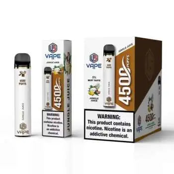 US Vape Jungle Juice disposable vape 4500 puffs with white box and fruit flavor display