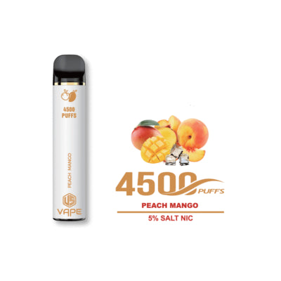 US Vape Peach Mango disposable vape 4500 puffs with fruit and 5% salt nic