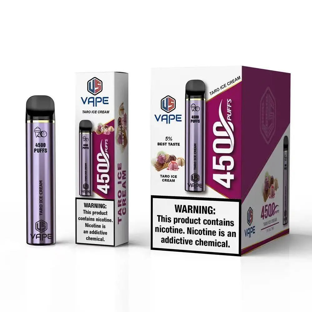 US Vape Taro Ice Cream disposable vape 4500 puffs with purple box and ice cream cones