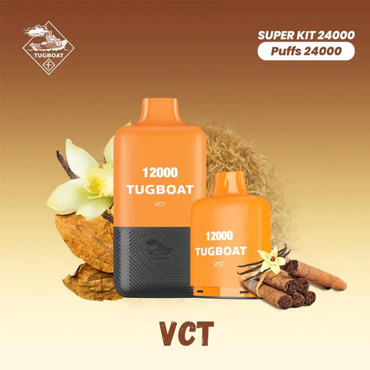 Tugboat Super Kit VCT 24000 Puffs Disposable Vape with vanilla, tobacco, and cinnamon