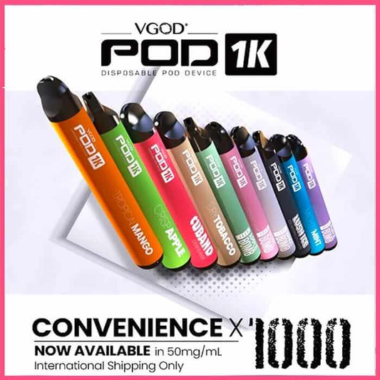 VGOD Pod 1K Disposable – 1000 puffs vape lineup with assorted flavors
