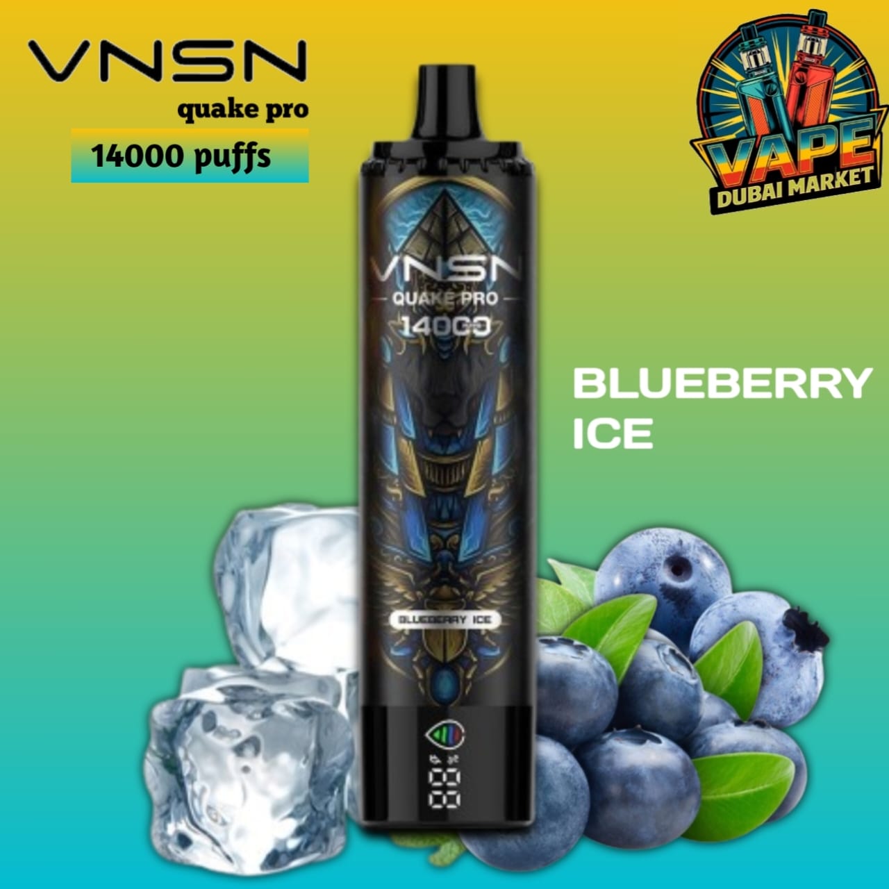 VNSN Quake Pro Blueberry Ice disposable vape with 14000 puffs and digital display