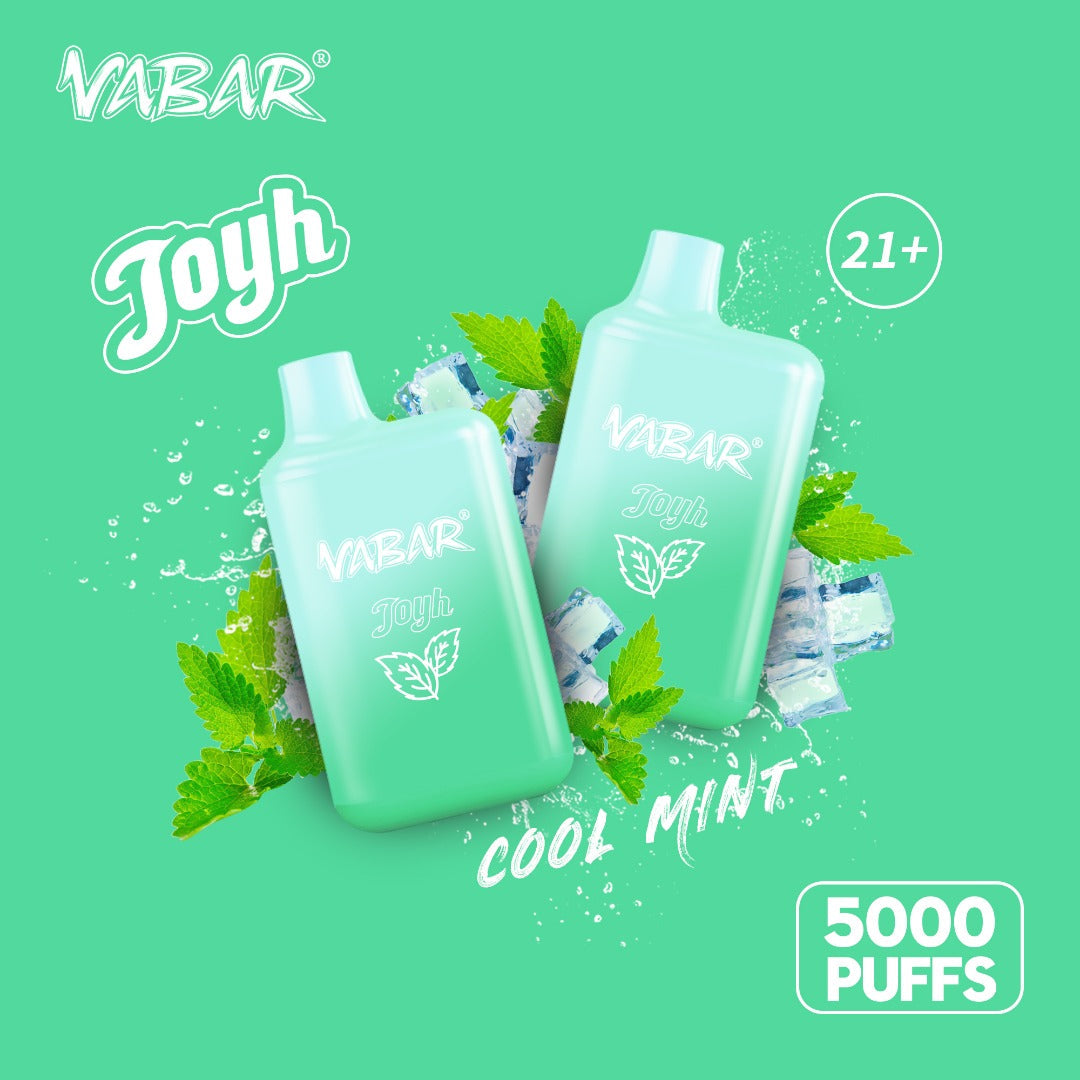 Vabar Joyh Cool Mint vape 5000 puffs with mint leaves and ice cubes