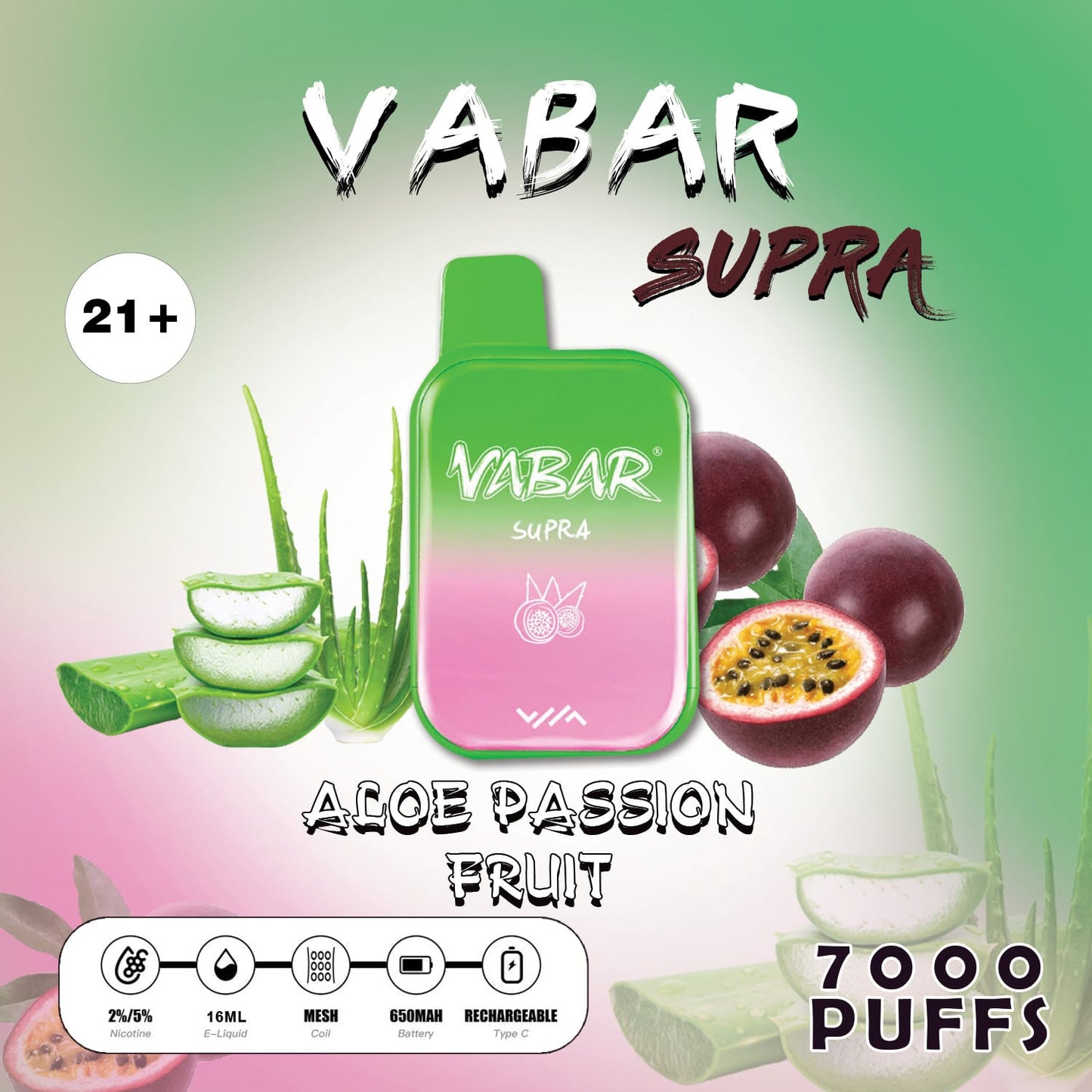 Vabar Supra Aloe Passion Fruit – 7000 puffs disposable vape with aloe passion fruit flavor