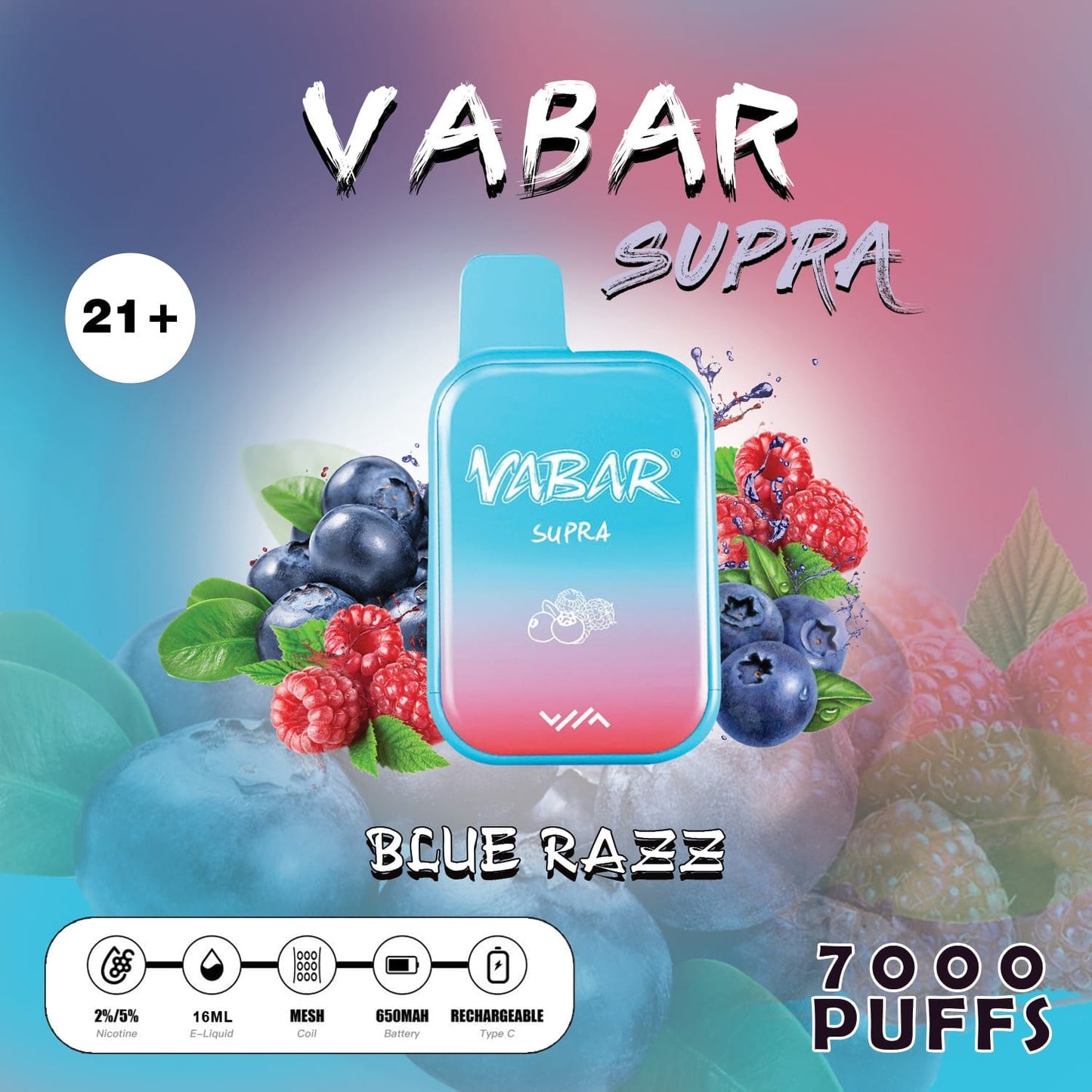 Vabar Supra Blue Razz – 7000 puffs disposable vape with blue razz flavor