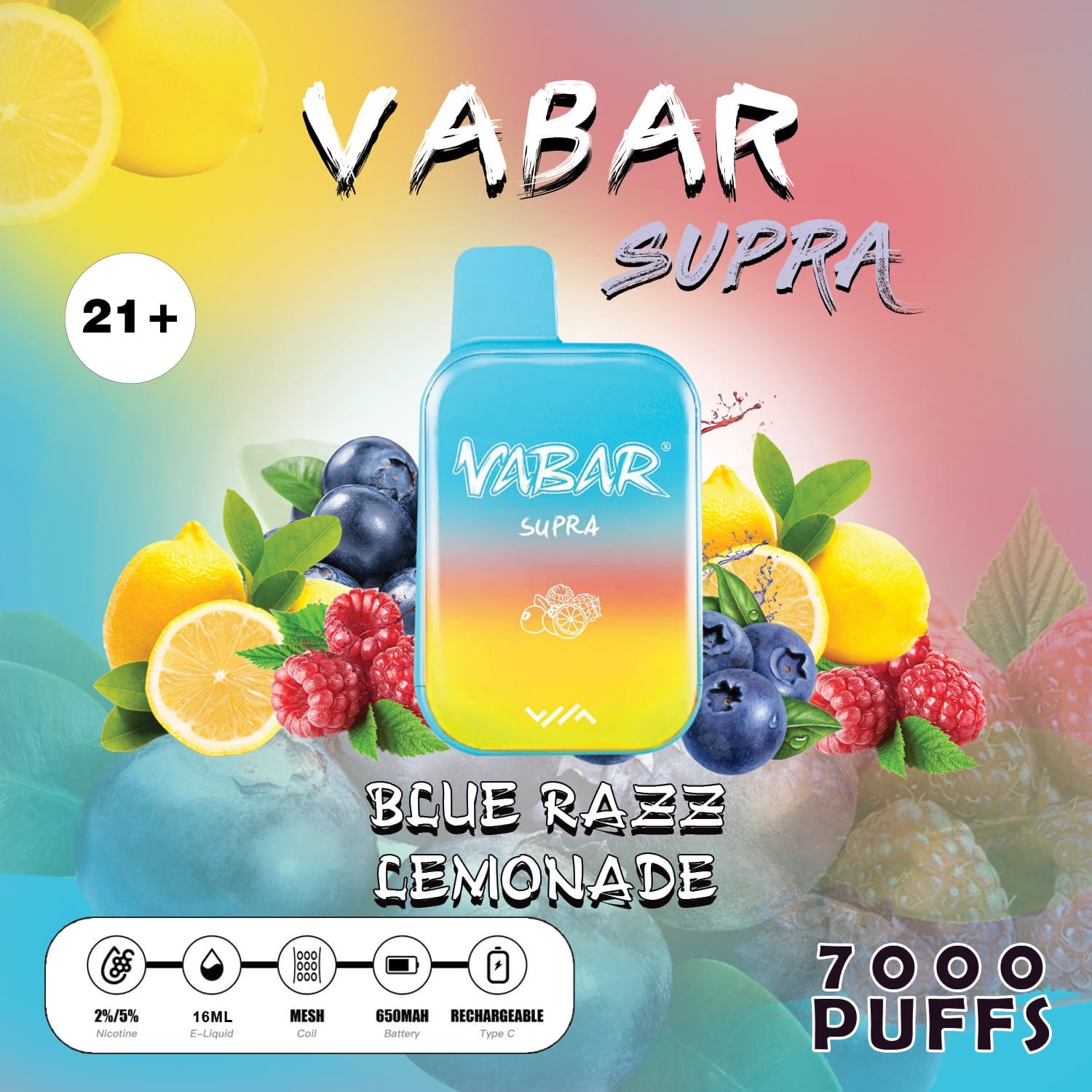 Vabar Supra Blue Razz Lemonade – 7000 puffs disposable vape with blue razz lemonade flavor