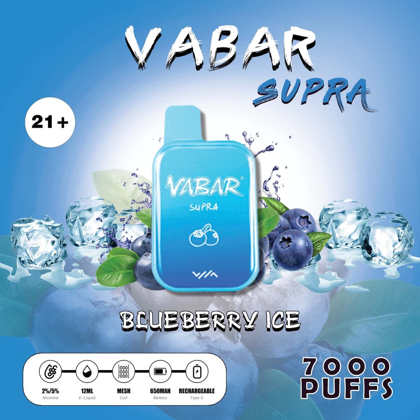 Vabar Supra Blueberry Ice – 7000 puffs disposable vape with blueberry ice flavor