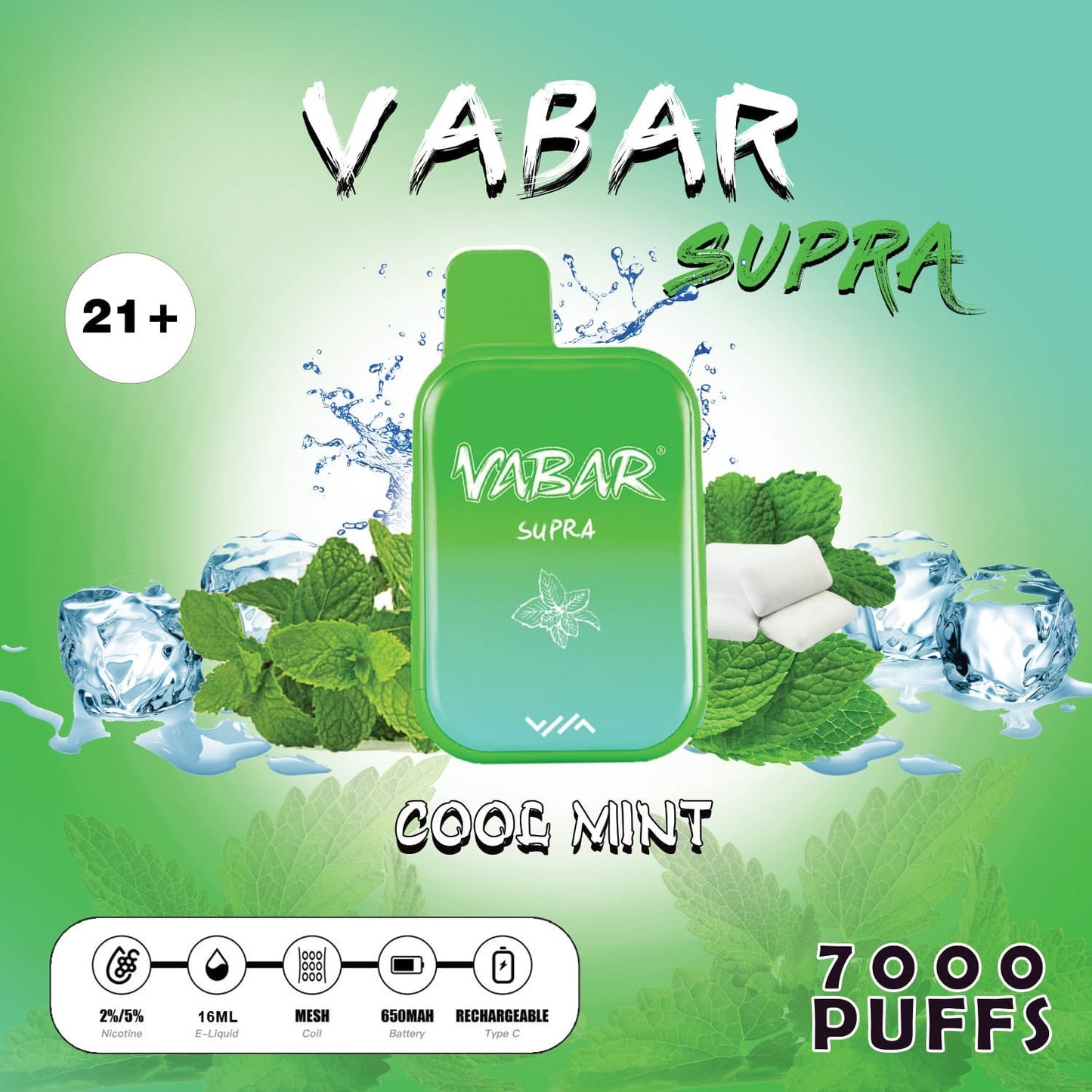 Vabar Supra Cool Mint – 7000 puffs disposable vape with cool mint flavor