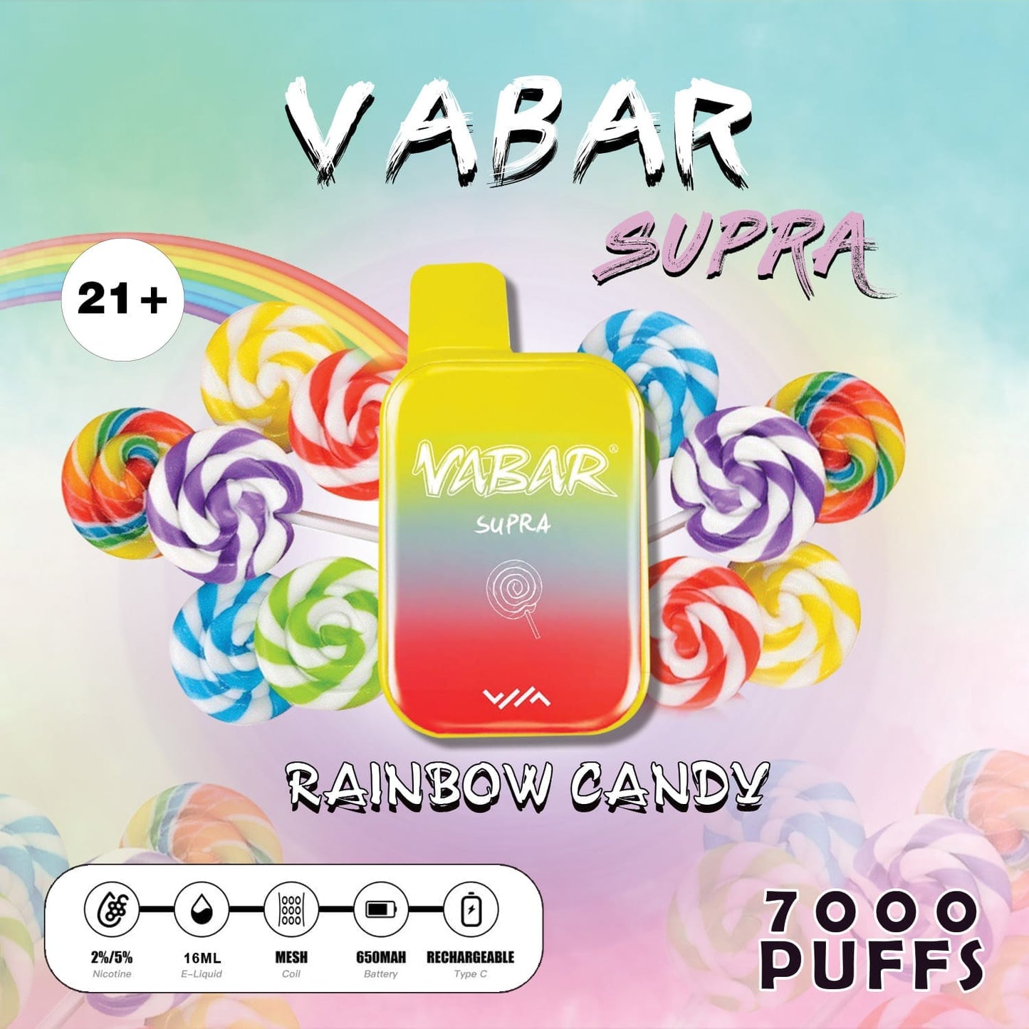 Vabar Supra Rainbow Candy – 7000 puffs disposable vape with rainbow candy flavor