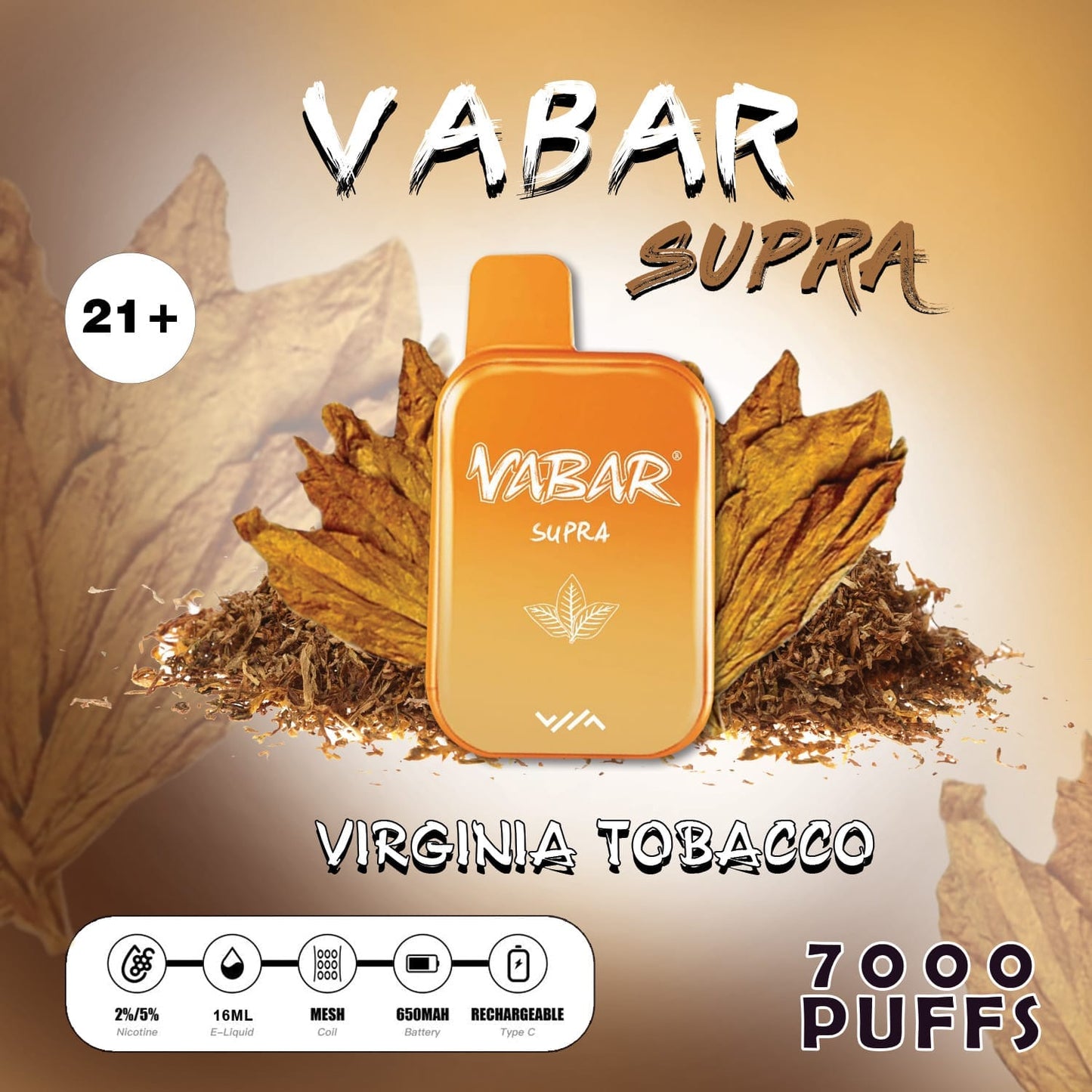Vabar Supra Virginia Tobacco – 7000 puffs disposable vape with Virginia tobacco flavor