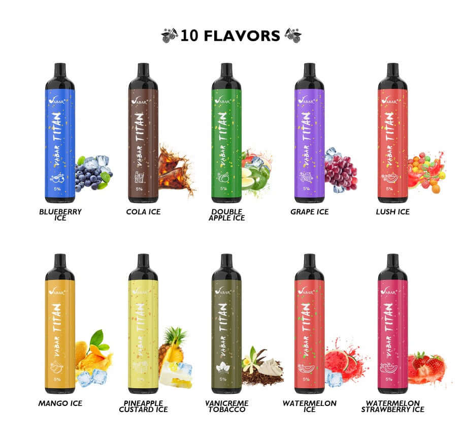 Vabar Titan Disposable Vape 10 flavors, 5000 puffs, product lineup