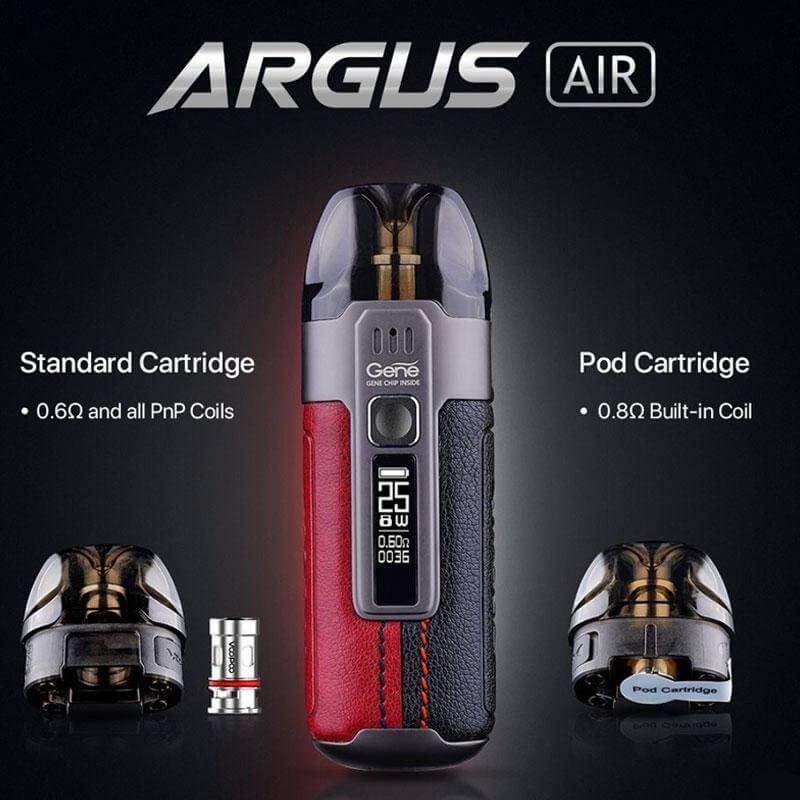 Voopoo Argus Air Pod Kit with standard and pod cartridge options displayed
