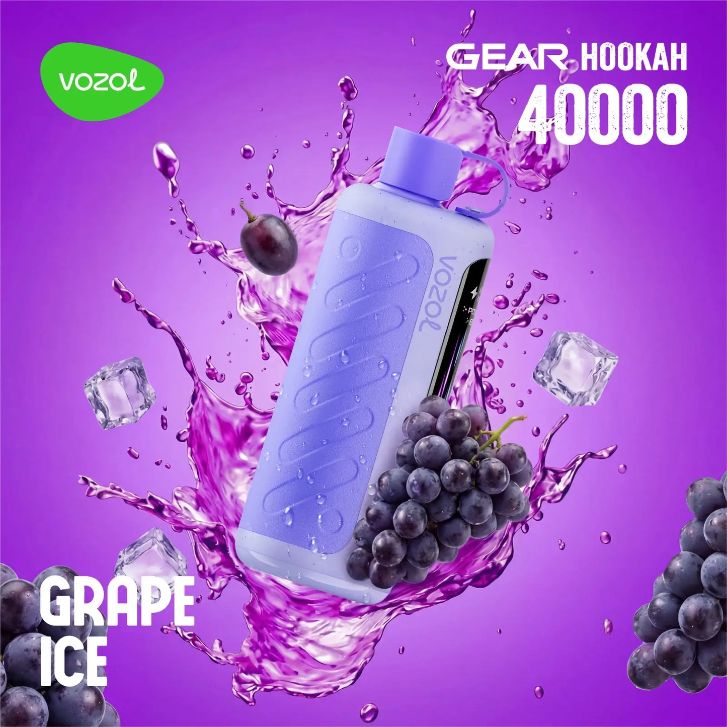 Vozol Gear Hookah Grape Ice 40000 puffs disposable vape with icy mint