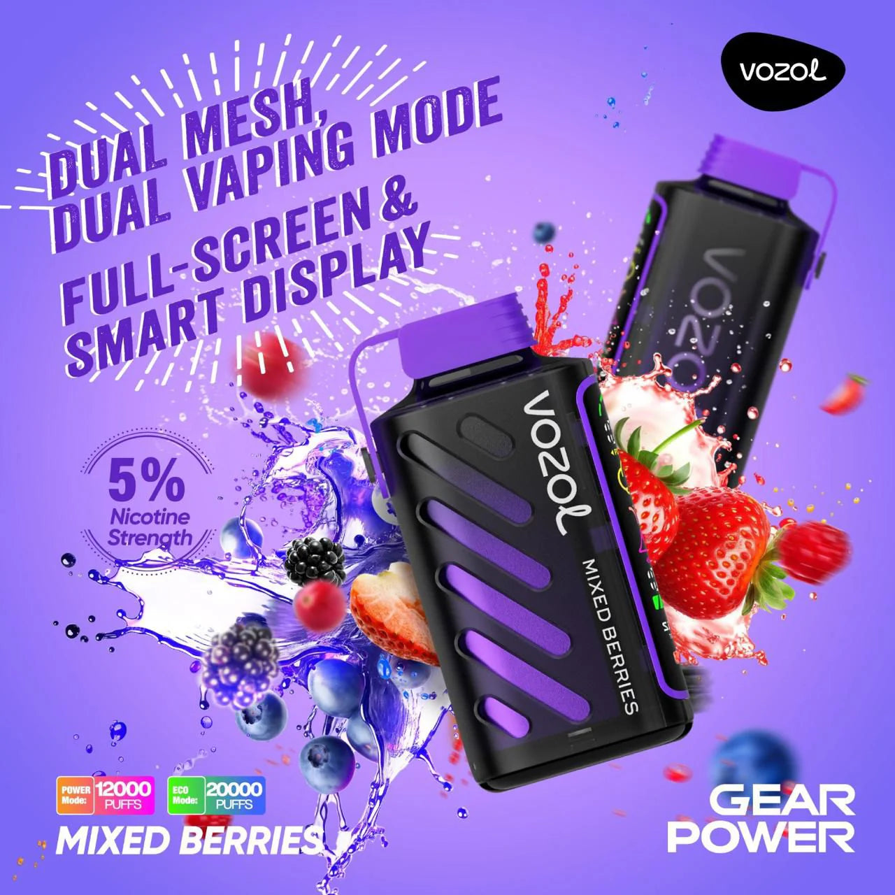 Vozol Gear Mixed Berries – 20000 puffs disposable vape with mixed berries flavor