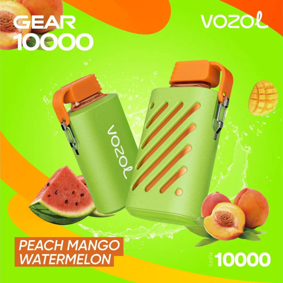 Vozol Gear Peach Mango Watermelon 10000 puffs disposable vape with tropical flavor