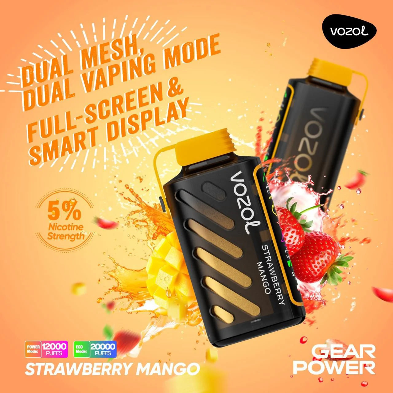 Vozol Gear Strawberry Mango – 20000 puffs disposable vape with strawberry mango flavor
