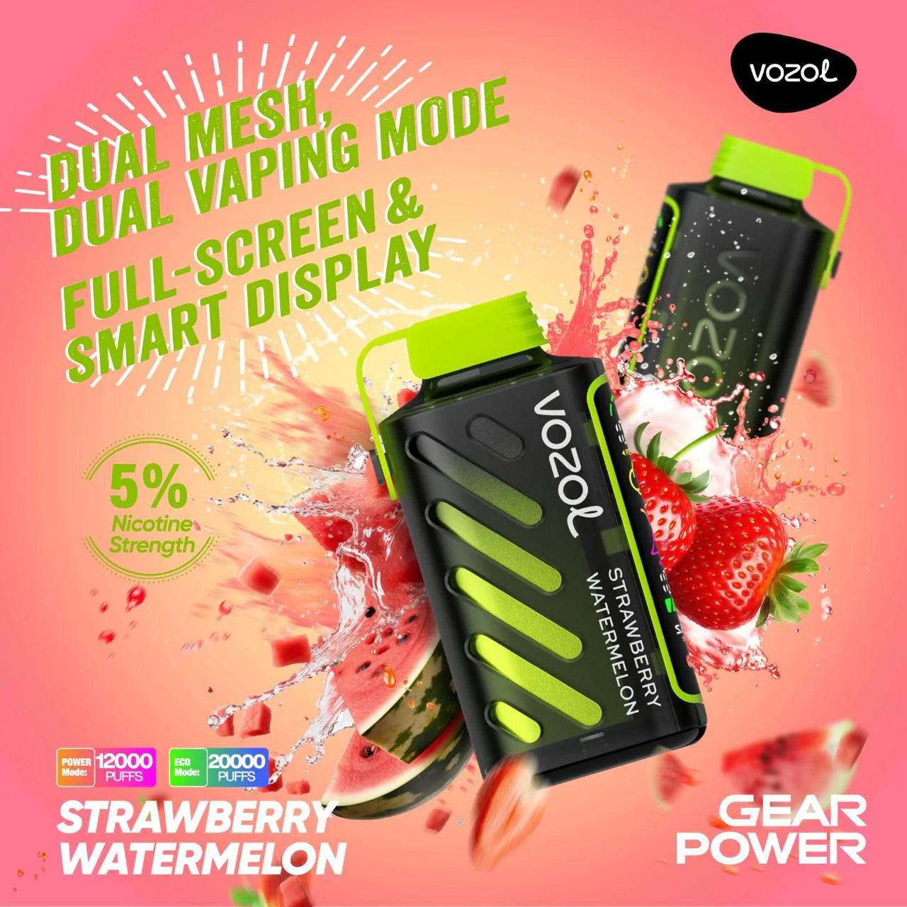Vozol Gear Strawberry Watermelon – 20000 puffs disposable vape with strawberry watermelon flavor