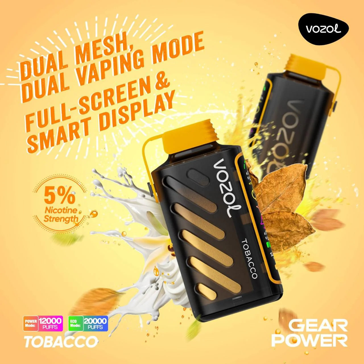 Vozol Gear Tobacco – 20000 puffs disposable vape with classic tobacco flavor