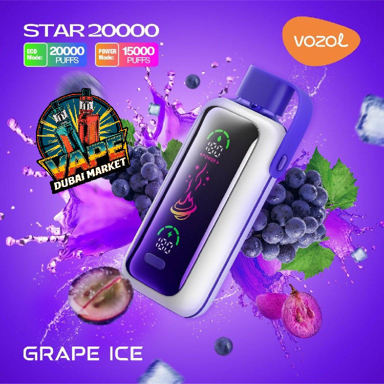 Vozol Star Grape Ice disposable vape with dual mesh coil and long-lasting battery