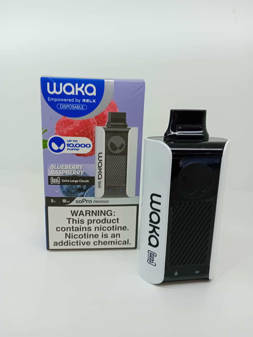 WAKA Blueberry Raspberry disposable vape 10000 puffs with box and device display