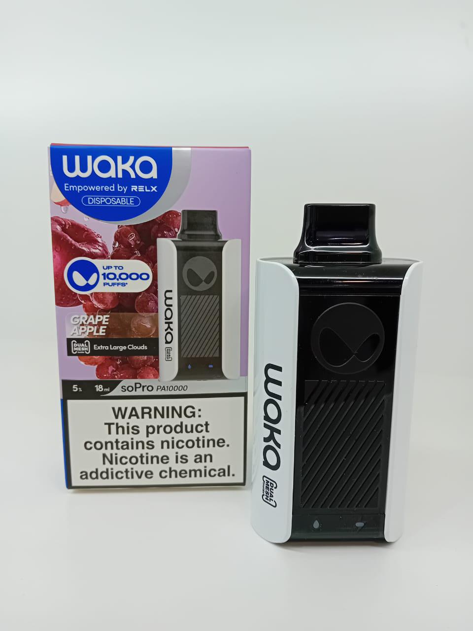 WAKA Grape Apple disposable vape 10000 puffs with box and device on white background